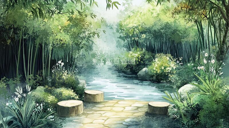 高清大图下载【趣麦麦图】竹林小路背景15