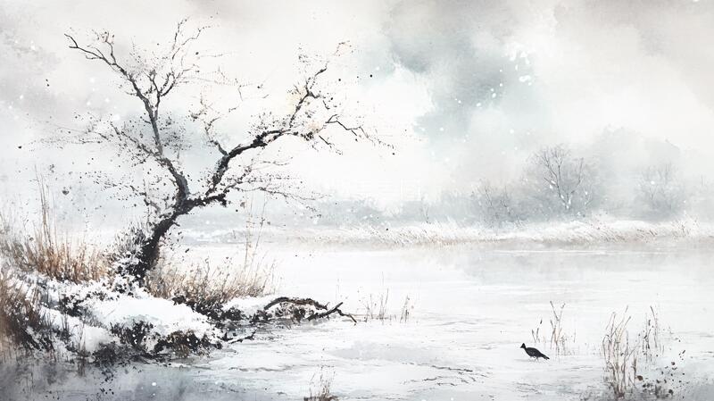 高清大图下载【趣麦麦图】雾凇水彩画雪景油画手绘