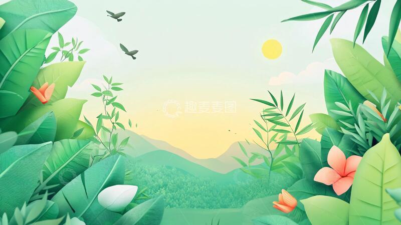 高清大图下载【趣麦麦图】绿色淡雅插画风