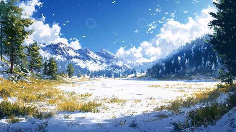 高清大图下载【趣麦麦图】雪山原画壁纸插画原画1