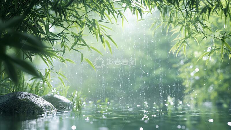高清大图下载【趣麦麦图】竹林雨景雨水竹叶雨景