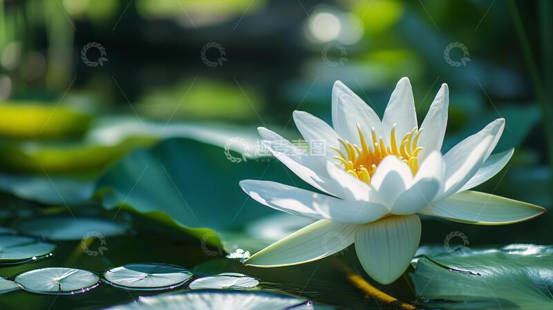 高清大图下载【趣麦麦图】唯美白莲睡莲荷花白色