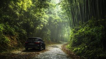 林间行车山路汽车林间