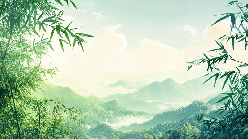 高清大图下载【趣麦麦图】竹林山水背景18