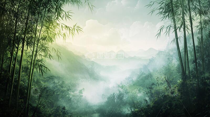 高清大图下载【趣麦麦图】竹林意境图意境桌面水墨