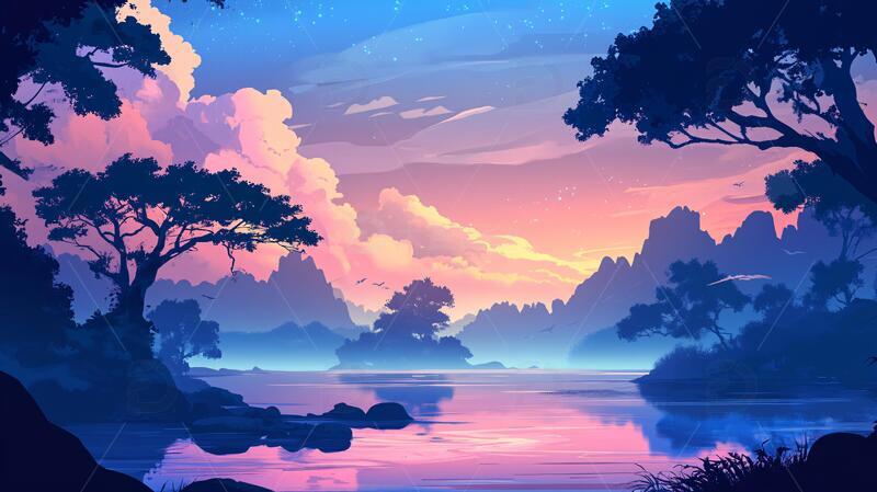 高清大图下载【趣麦麦图】风景场景插画1