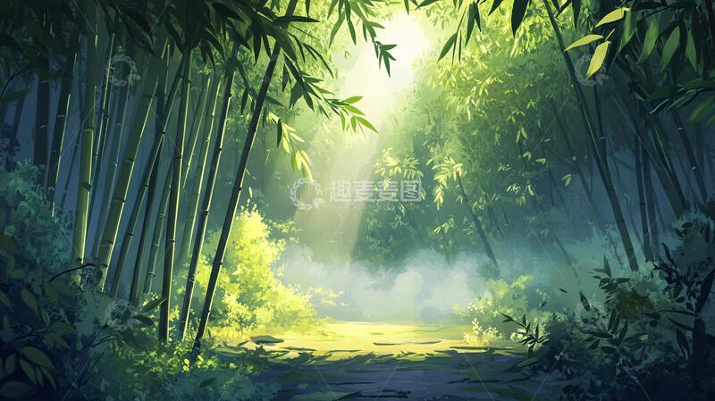 高清大图下载【趣麦麦图】竹林背景插画16