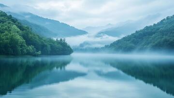 雾锁水库水库雾气森林