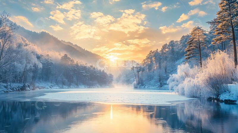 高清大图下载【趣麦麦图】唯美冬日湖景清晨7