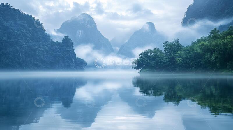 高清大图下载【趣麦麦图】广西漓江晨雾1