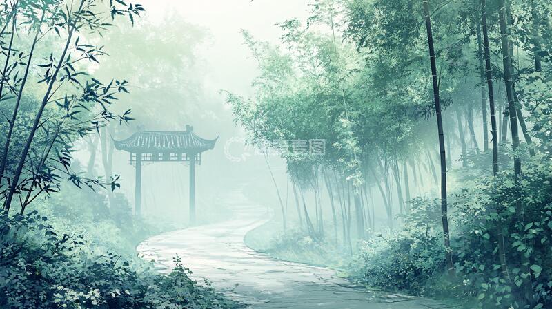 高清大图下载【趣麦麦图】竹林意境图背景小路素材