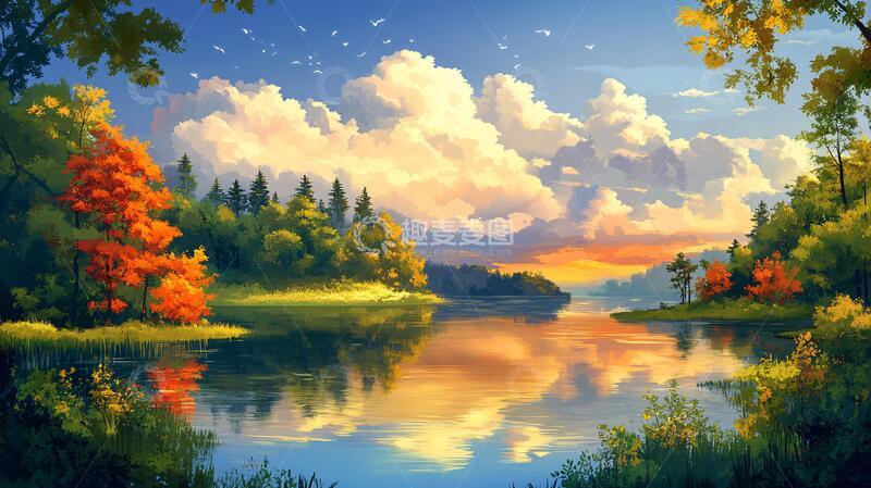 高清大图下载【趣麦麦图】宽屏风景画油画插画宽幅