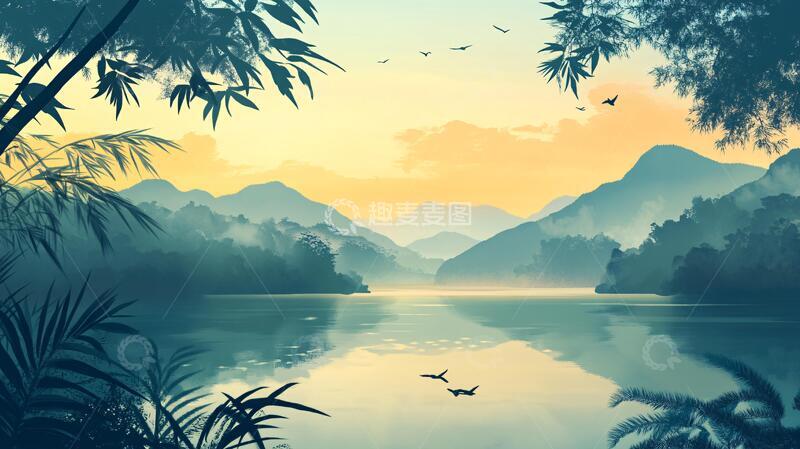 高清大图下载【趣麦麦图】竹林河流山水9