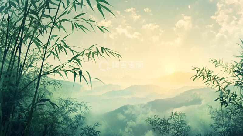 高清大图下载【趣麦麦图】竹林山水背景19