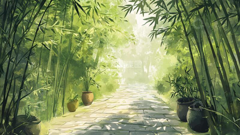 高清大图下载【趣麦麦图】竹林小路背景9