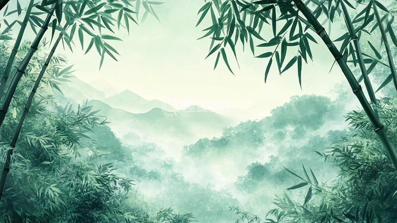 高清大图下载【趣麦麦图】竹林山水背景10