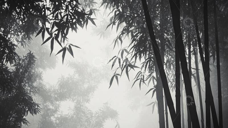 高清大图下载【趣麦麦图】迷雾翠竹竹林水墨迷雾