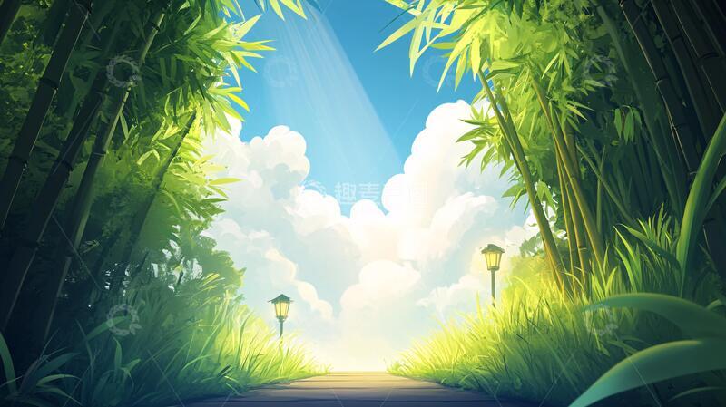 高清大图下载【趣麦麦图】竹林背景插画10