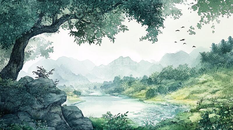 高清大图下载【趣麦麦图】九曲溪插画插画手绘古风
