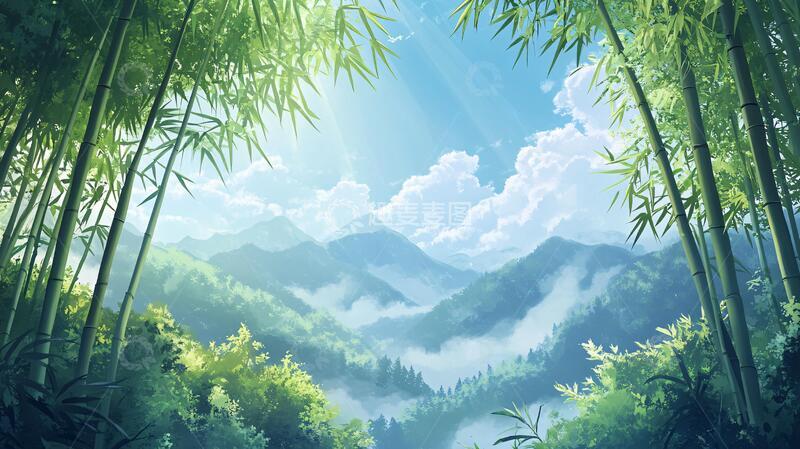 高清大图下载【趣麦麦图】竹林山水背景16
