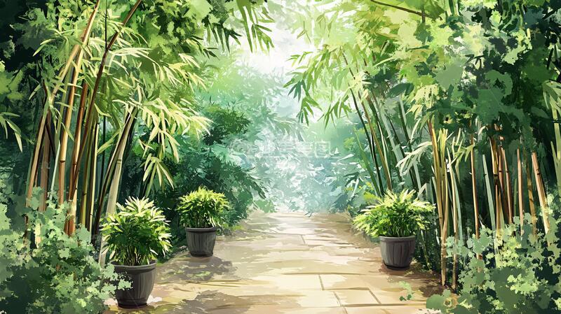 高清大图下载【趣麦麦图】竹林背景插画9