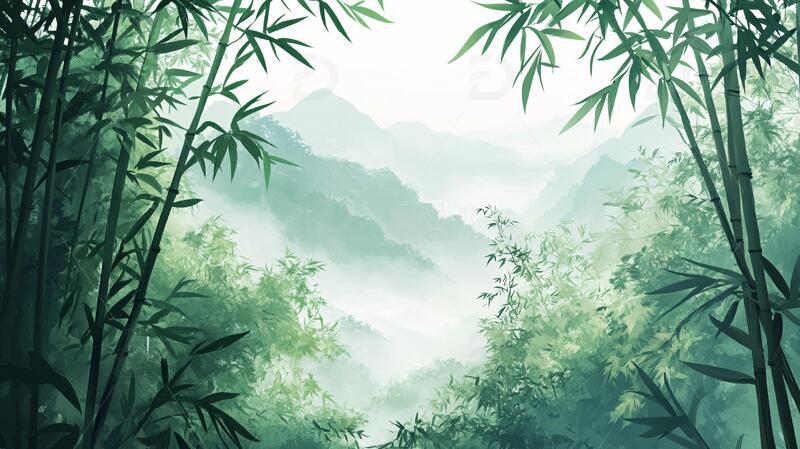 高清大图下载【趣麦麦图】竹林山水背景12