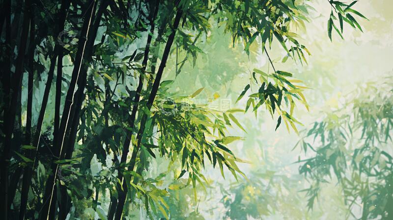 高清大图下载【趣麦麦图】竹林油画背景艺术壁纸