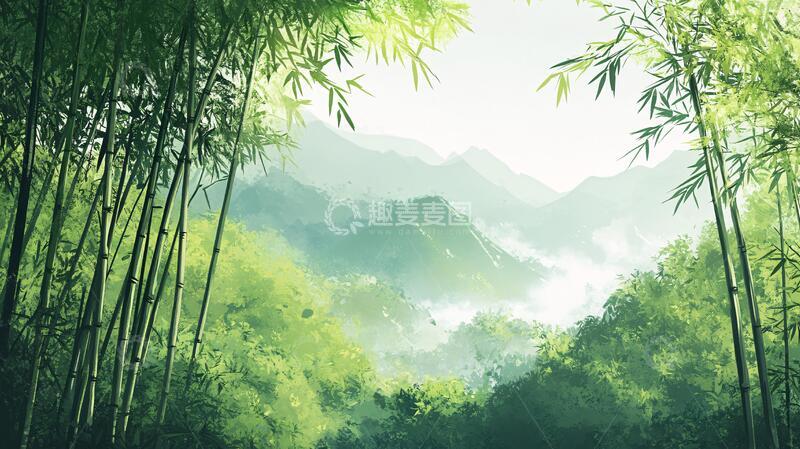 高清大图下载【趣麦麦图】竹林意境图意境水墨插画