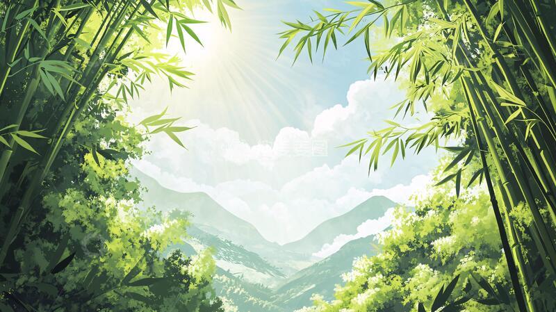 高清大图下载【趣麦麦图】竹林山水背景13