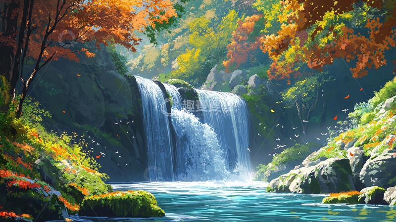 高清大图下载【趣麦麦图】高清瀑布背景墙壁纸8