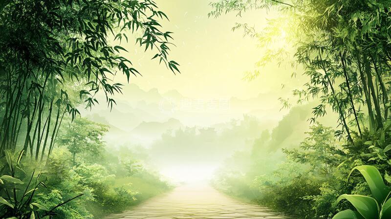 高清大图下载【趣麦麦图】竹林意境图小路桌面绿色
