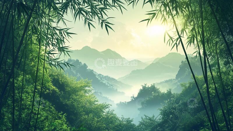 高清大图下载【趣麦麦图】竹林山水背景15