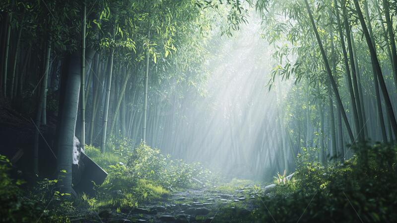 高清大图下载【趣麦麦图】竹林意境图背景素材小路