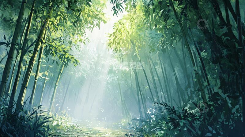 高清大图下载【趣麦麦图】竹林意境图壁纸艺术绿色1