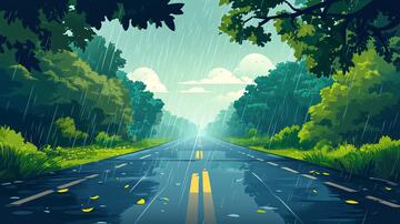 雨中的道路道路雨天街道