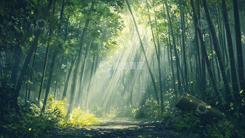 高清大图下载【趣麦麦图】竹林意境图背景素材场景