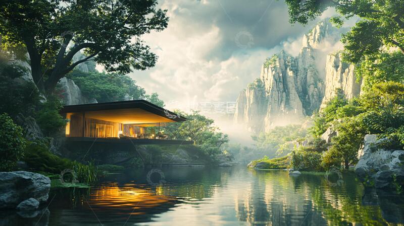 高清大图下载【趣麦麦图】禅意山景别墅3