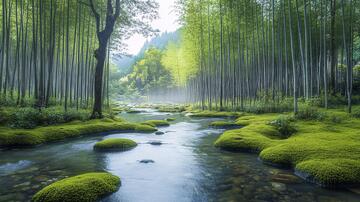 竹乡溪流竹林溪流小溪