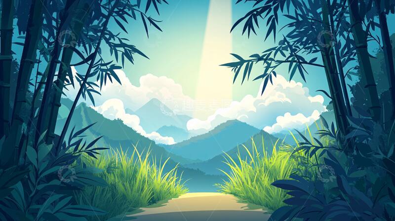 高清大图下载【趣麦麦图】竹林背景插画3