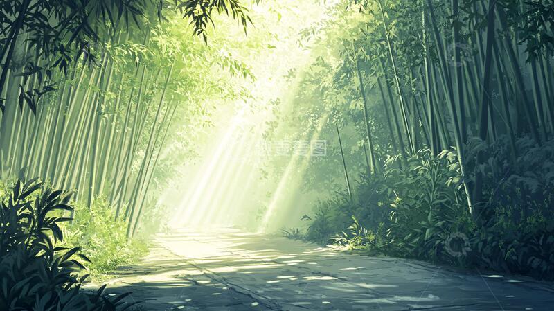 高清大图下载【趣麦麦图】阳光下的竹林小路1