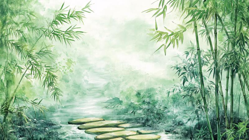 高清大图下载【趣麦麦图】竹林小路装饰画1