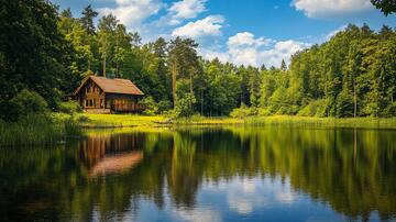 木屋倒影林场牧场风景1