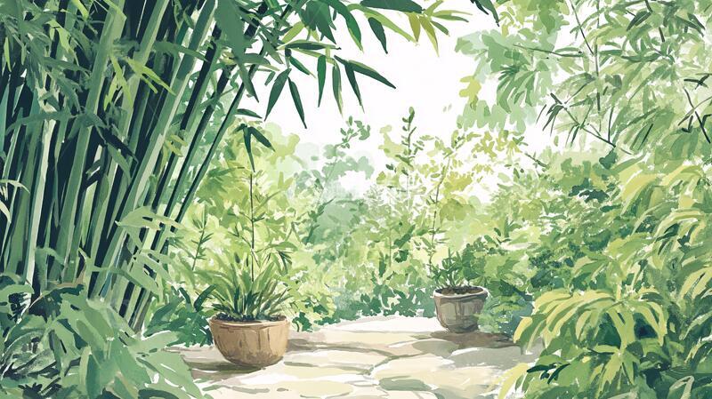 高清大图下载【趣麦麦图】竹林背景插画2