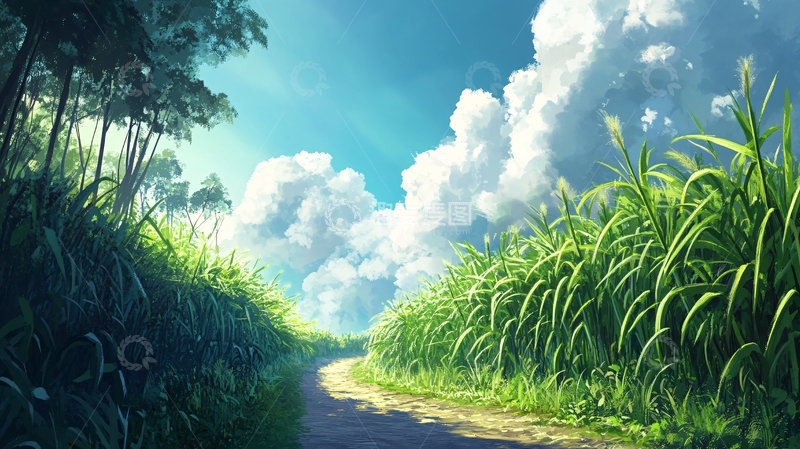 高清大图下载【趣麦麦图】甘蔗林插画1