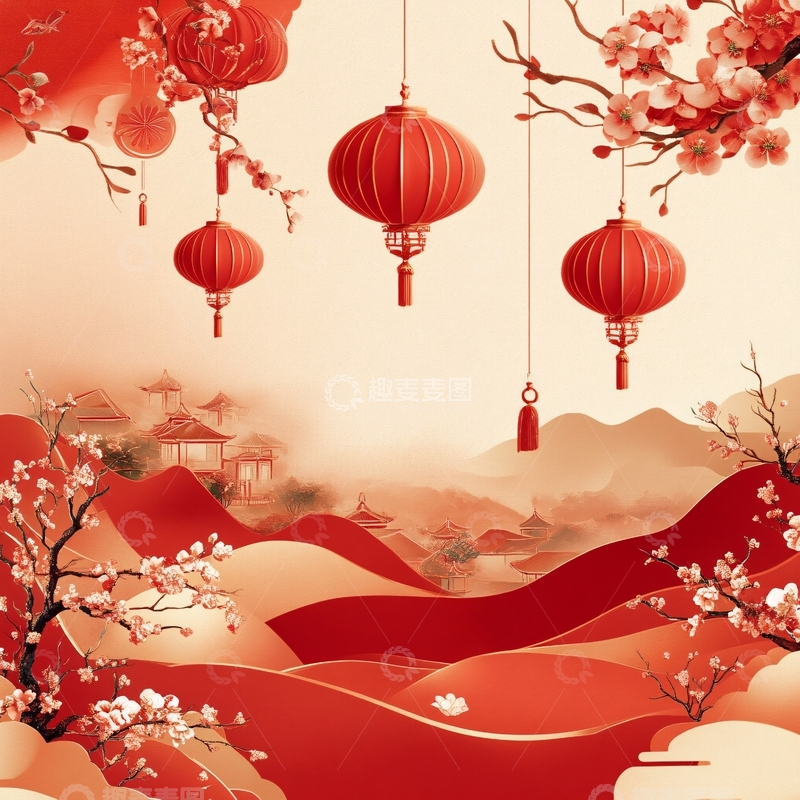 高清大图下载【趣麦麦图】东南沿海新年背景