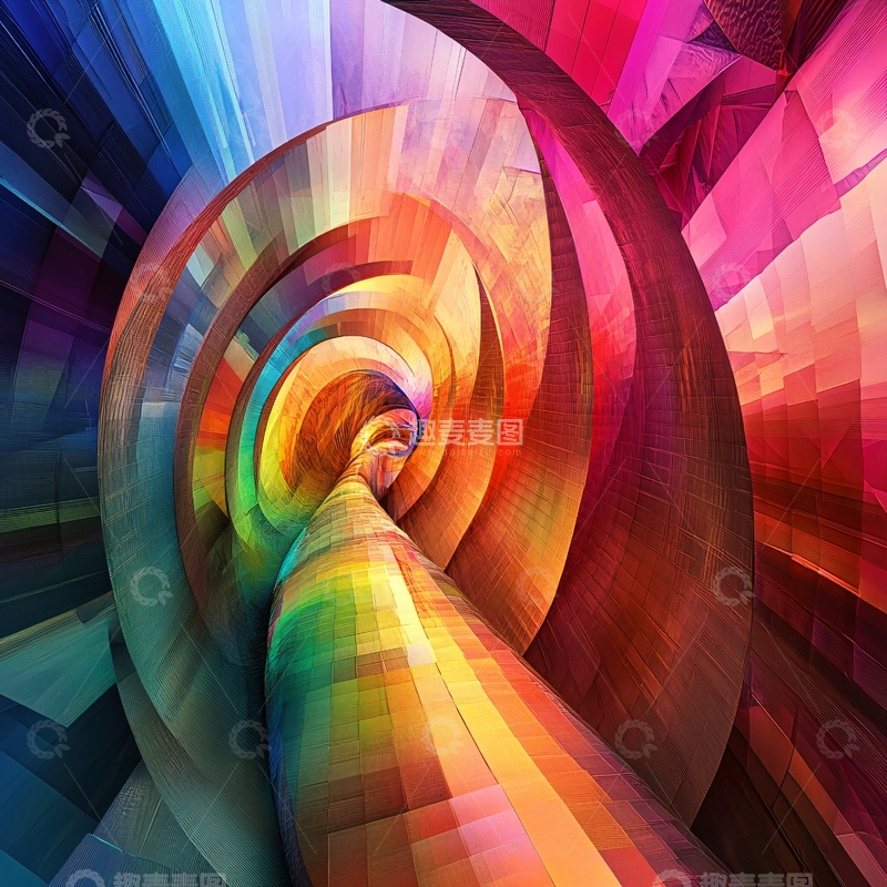 高清大图下载【趣麦麦图】五彩立体螺旋图案