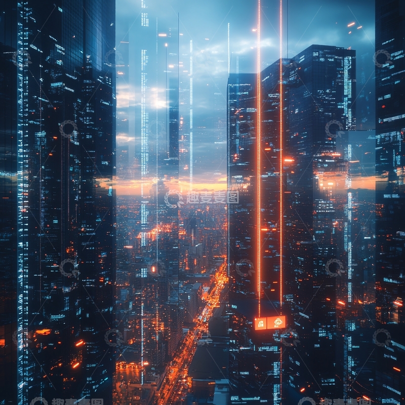 高清大图下载【趣麦麦图】橙色科技城市1