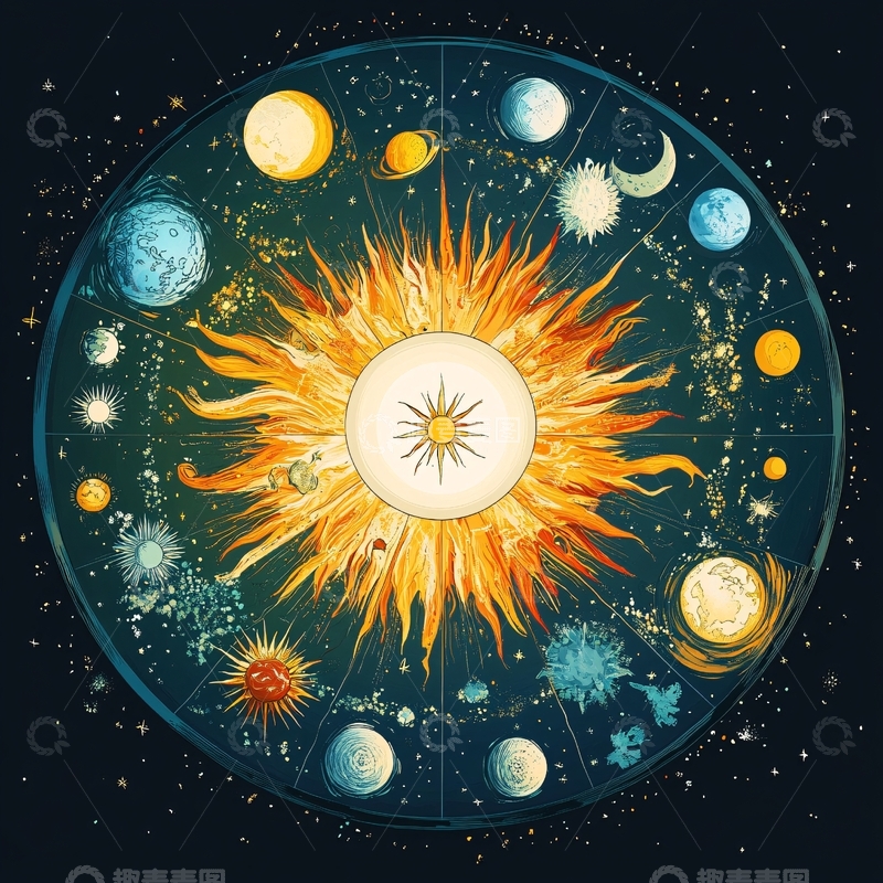 高清大图下载【趣麦麦图】手绘太阳系