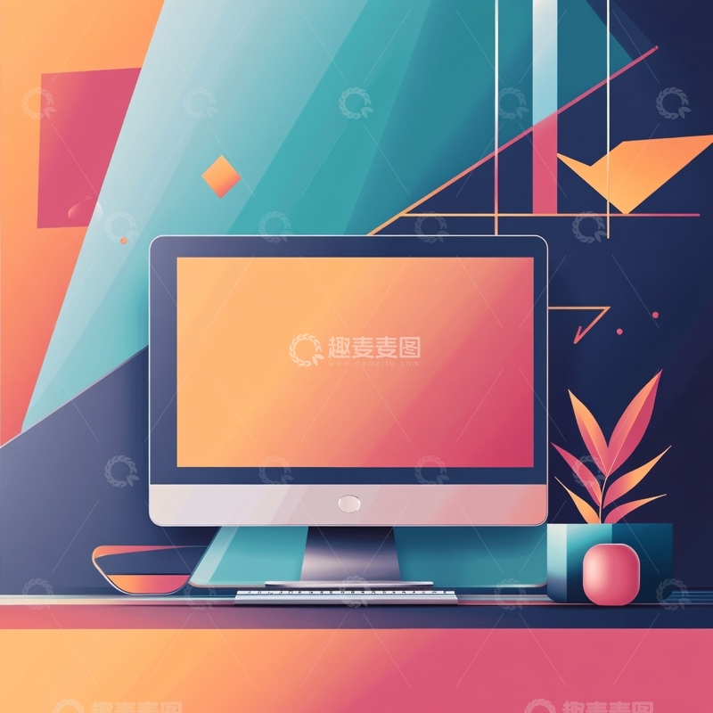 高清大图下载【趣麦麦图】简约电脑插画