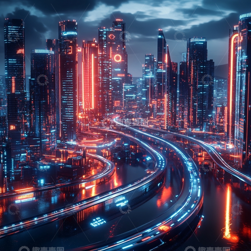 高清大图下载【趣麦麦图】-橙色科技城市2